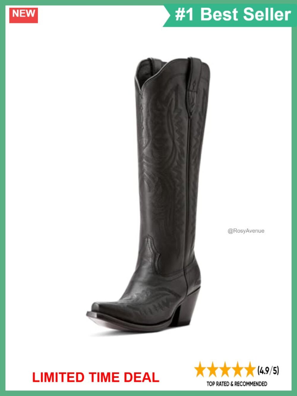 Western Knee-High Leather Boots with Six-Row Stitch & Inside Zip